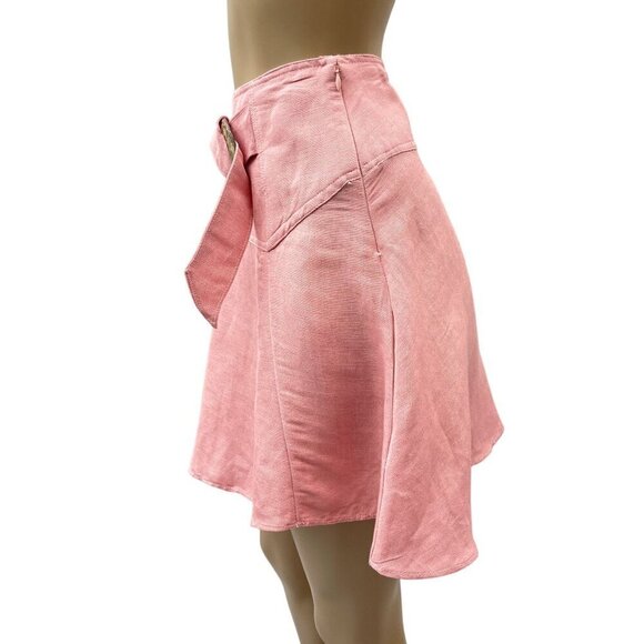 Free People Pink Higher Ground A-Line Skirt Linen Blend Flowy Belted Waist M* - Picture 5 of 14